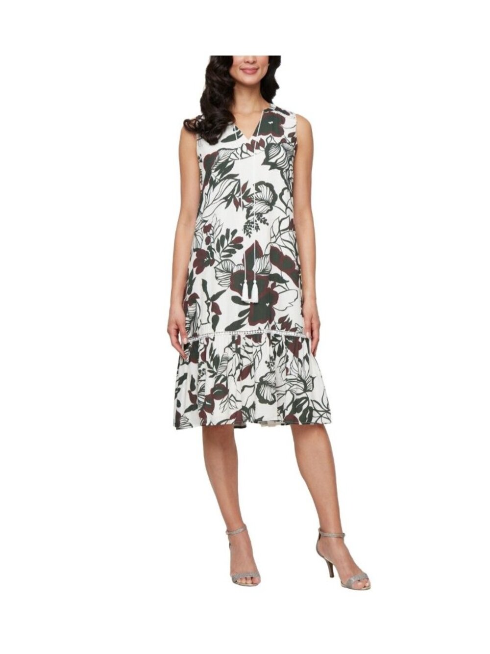 SL Fashions Womens Sleeveless Printed Dress Ivory Multi Size 18 NWT